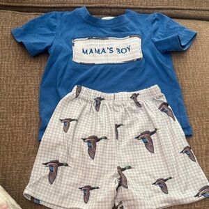 Mama's Boy Blue and Gray Kids Short Set Boutique